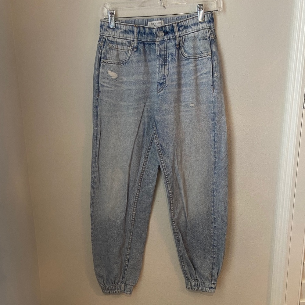 rag & bone Miramar Mid Rise Denim Knit Jogger Pants Light Wash S